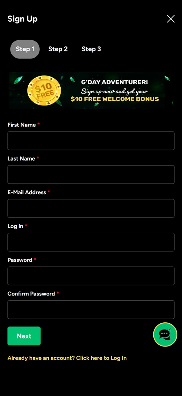 Start the registration process on Ozwin.