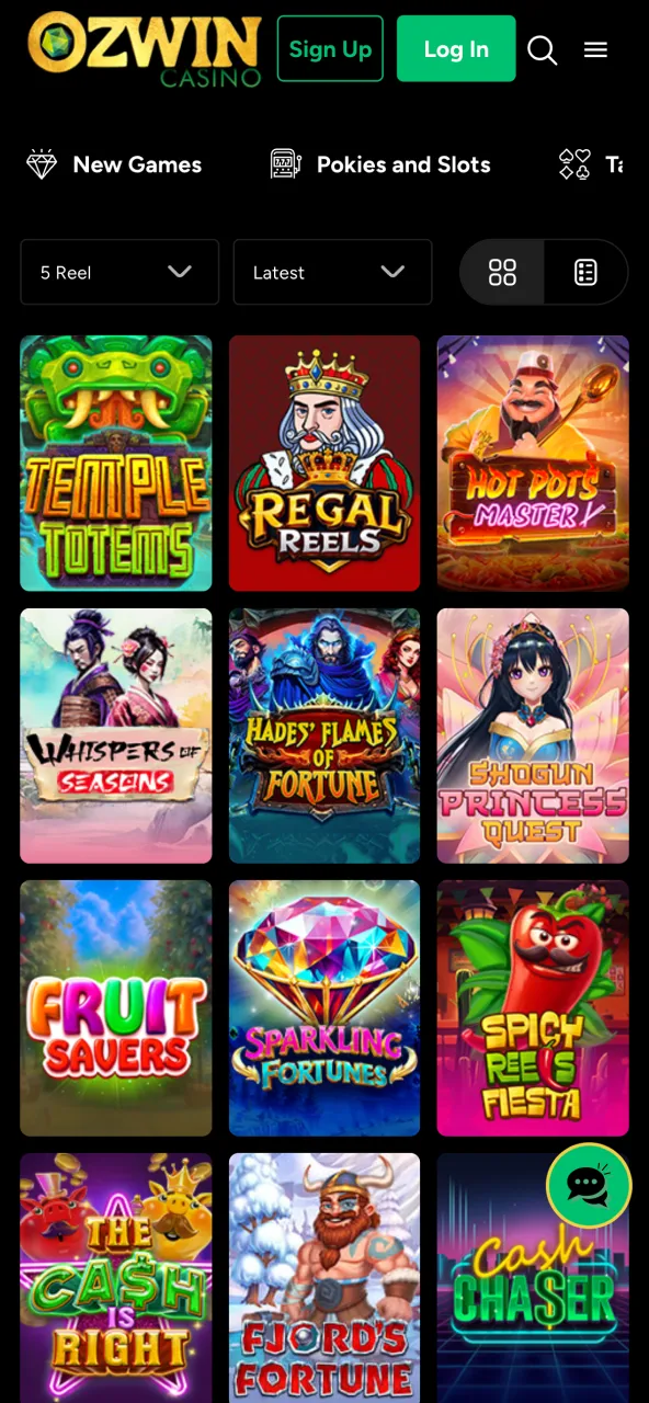 Colorful slot interface in Ozwin Casino app.